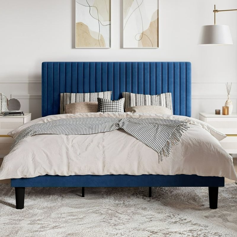 Blue Velvet Upholstered Headboard