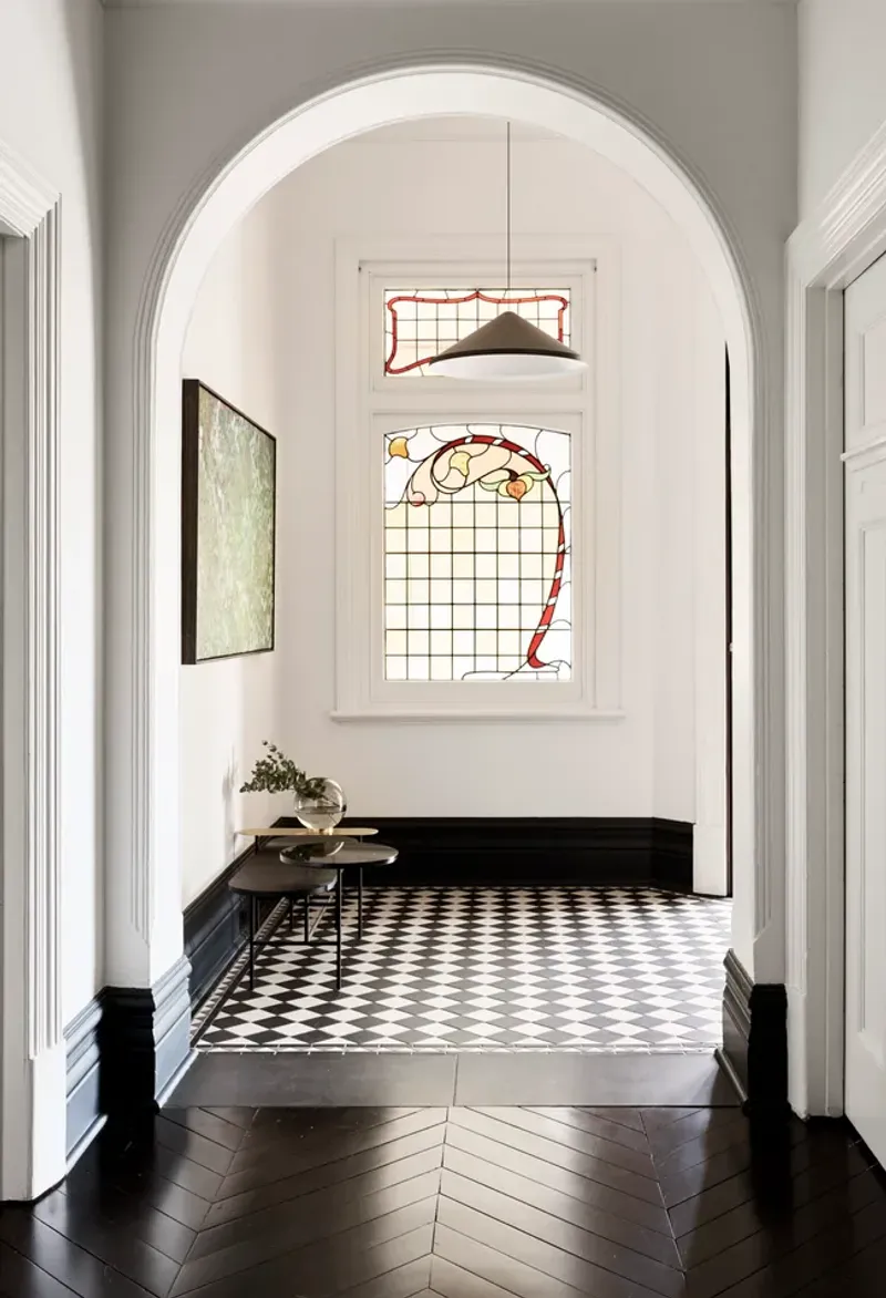 Arched Vestibule with Stained Glass in an Edwardian Home